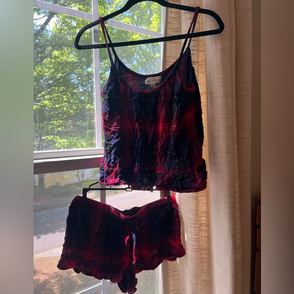 cloth & stone Red and Dark Blue Plaid Cami & Short Sleep Set